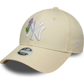 Petten gebogen beige verstelbaar 9FORTY Beaded van New York Yankees MLB van New Era