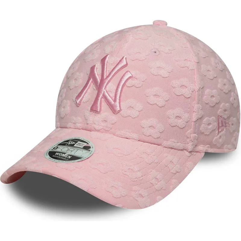 petten-gebogen-roze-verstelbaar-9forty-floral-towelling-van-new-york-yankees-mlb-van-new-era
