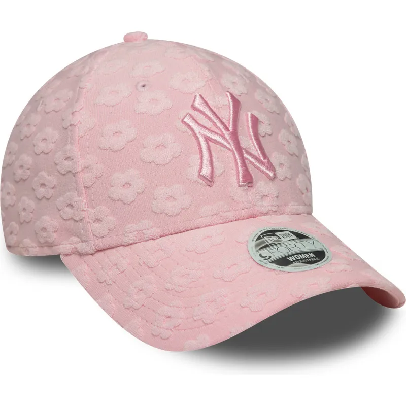 petten-gebogen-roze-verstelbaar-9forty-floral-towelling-van-new-york-yankees-mlb-van-new-era