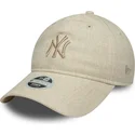 petten-gebogen-beige-verstelbaar-9twenty-linen-van-new-york-yankees-mlb-van-new-era