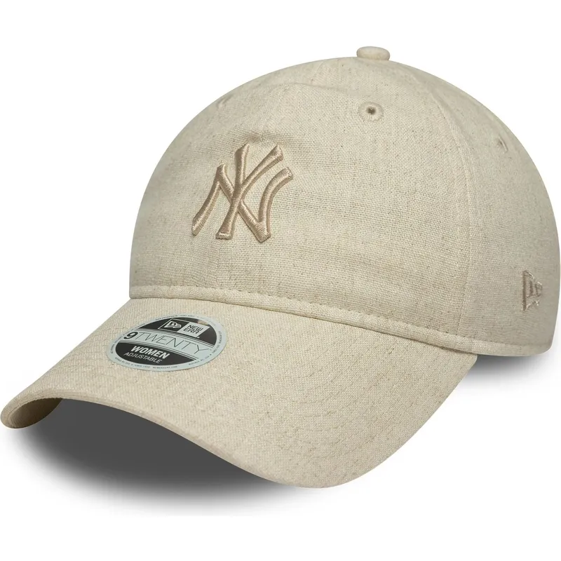 petten-gebogen-beige-verstelbaar-9twenty-linen-van-new-york-yankees-mlb-van-new-era