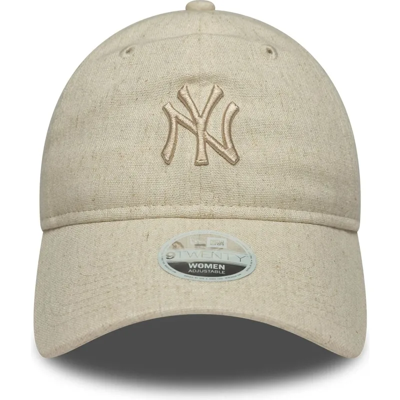 petten-gebogen-beige-verstelbaar-9twenty-linen-van-new-york-yankees-mlb-van-new-era