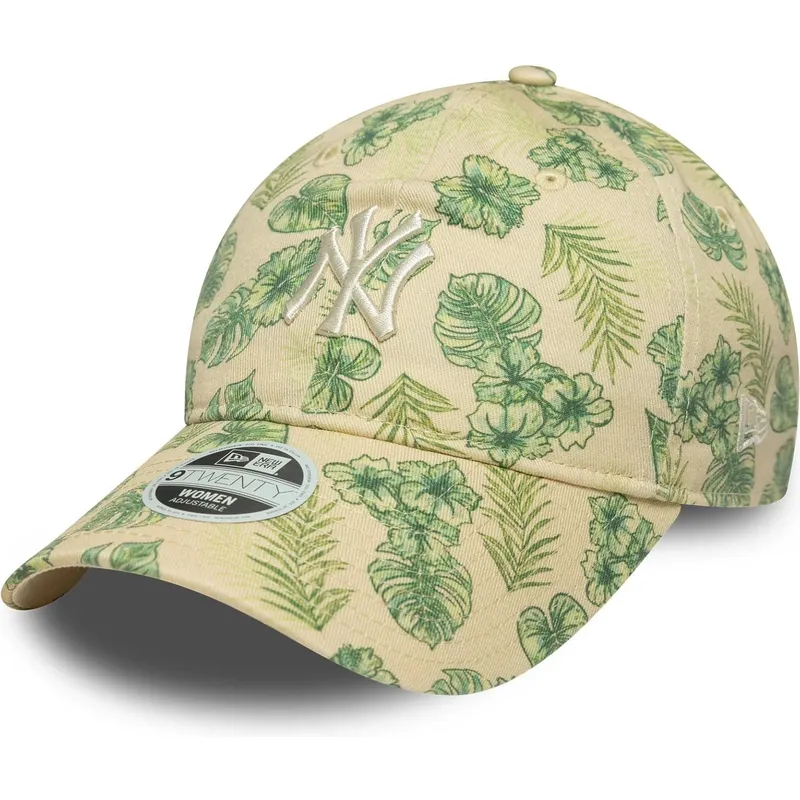 petten-gebogen-beige-verstelbaar-9twenty-all-over-print-tropical-van-new-york-yankees-mlb-van-new-era