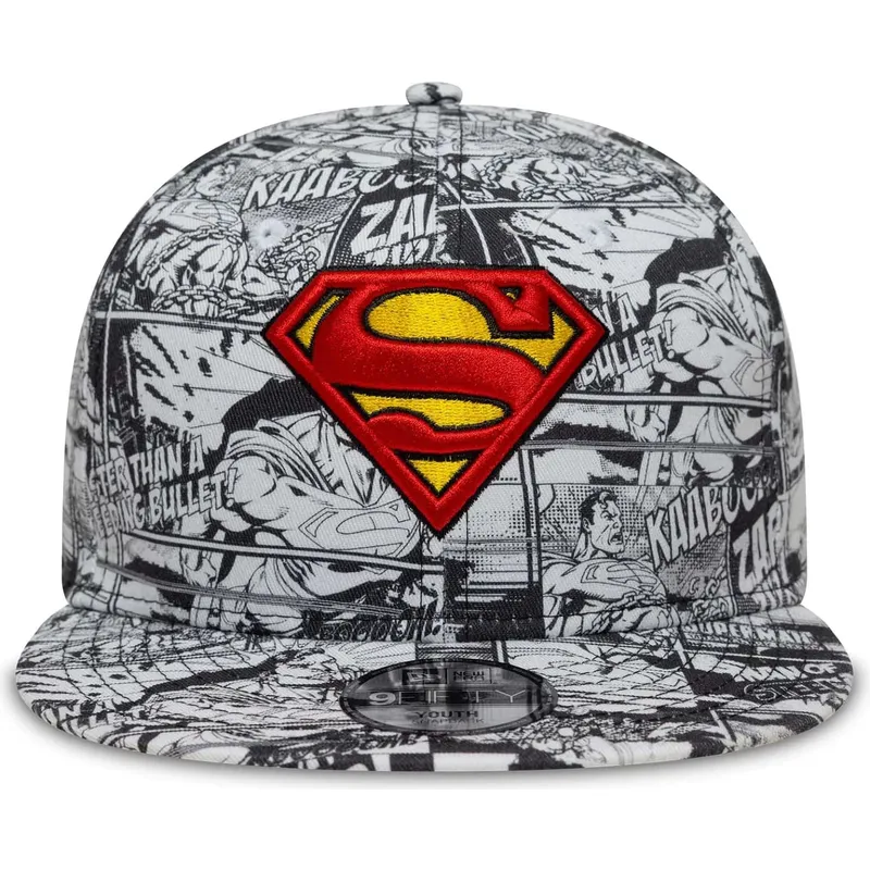 petten-plat-zwart-snapback-voor-kinderen-9fifty-all-over-print-van-superman-dc-comics-van-new-era