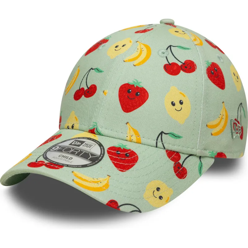 petten-gebogen-groen-verstelbaar-voor-kinderen-9forty-all-over-print-fruit-van-new-era
