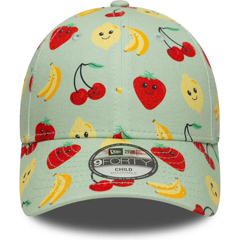petten-gebogen-groen-verstelbaar-voor-kinderen-9forty-all-over-print-fruit-van-new-era