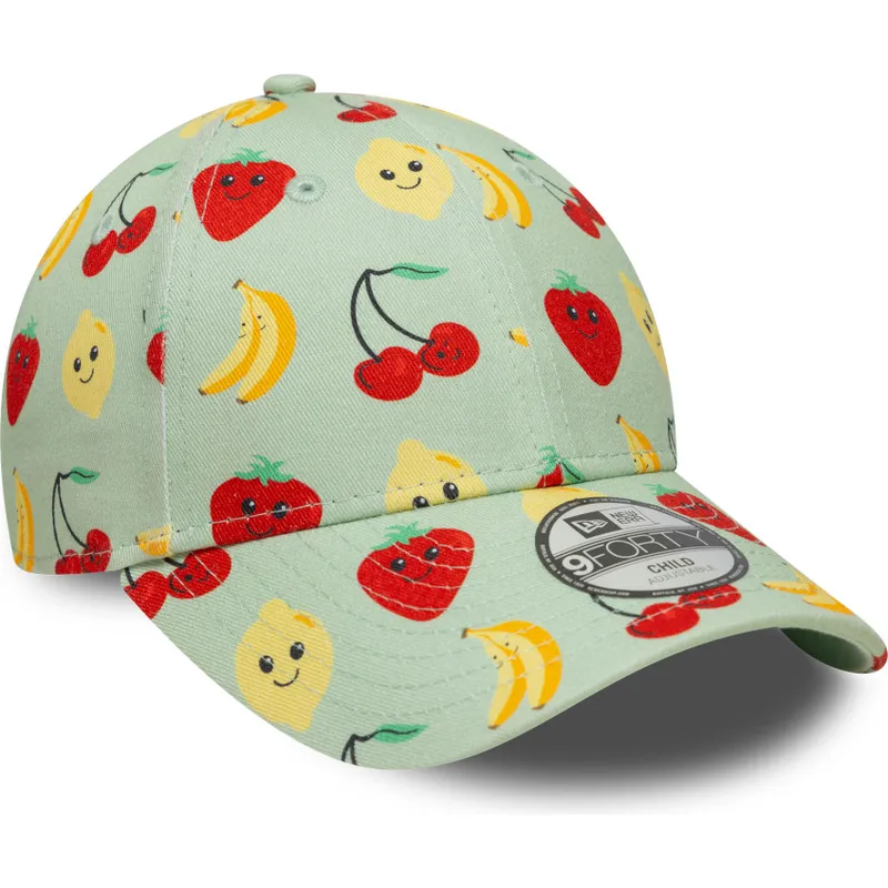 petten-gebogen-groen-verstelbaar-voor-kinderen-9forty-all-over-print-fruit-van-new-era