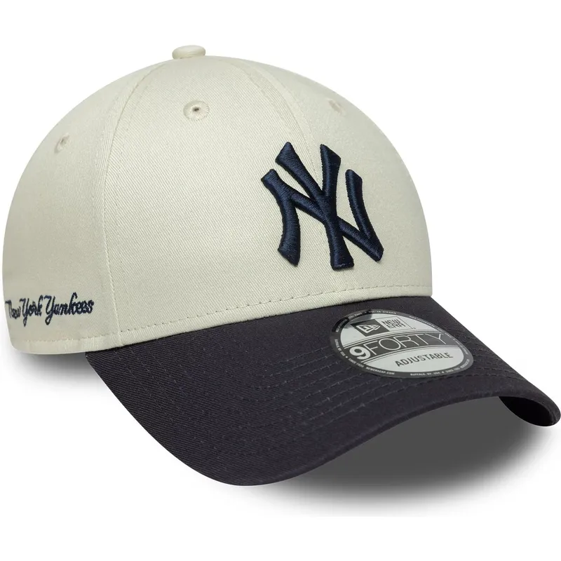 petten-gebogen-beige-verstelbaar-9forty-side-script-van-new-york-yankees-mlb-van-new-era
