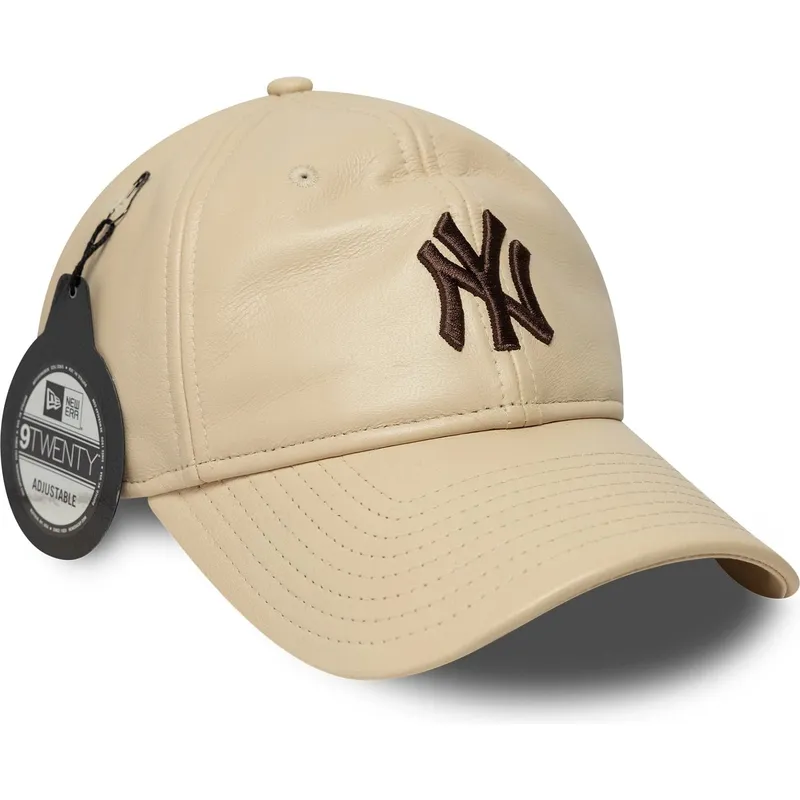 petten-gebogen-beige-verstelbaar-9twenty-leather-van-new-york-yankees-mlb-van-new-era