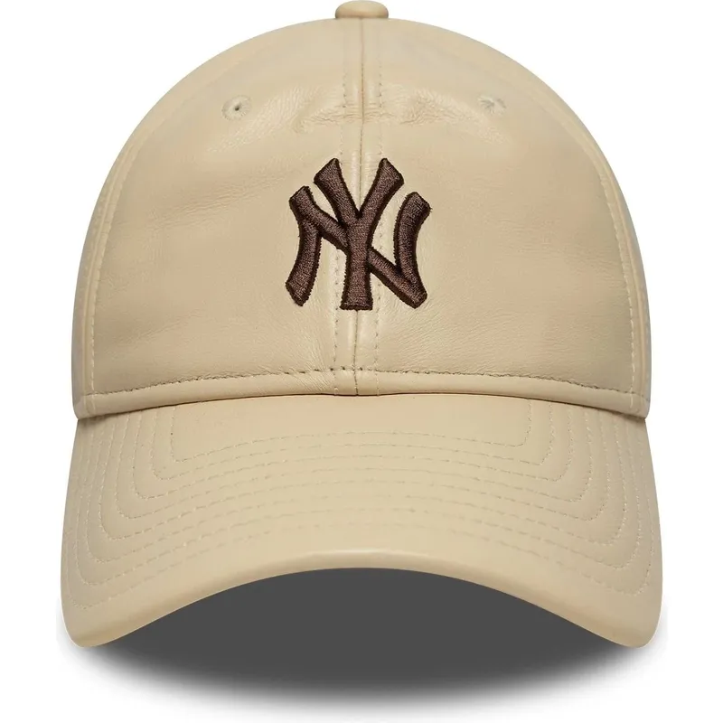 petten-gebogen-beige-verstelbaar-9twenty-leather-van-new-york-yankees-mlb-van-new-era