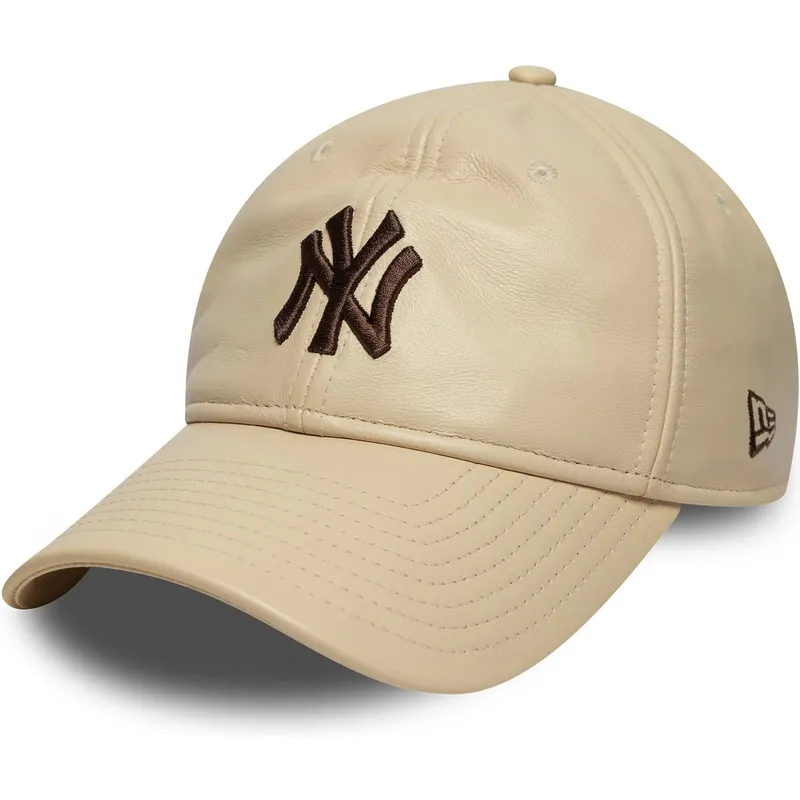 petten-gebogen-beige-verstelbaar-9twenty-leather-van-new-york-yankees-mlb-van-new-era