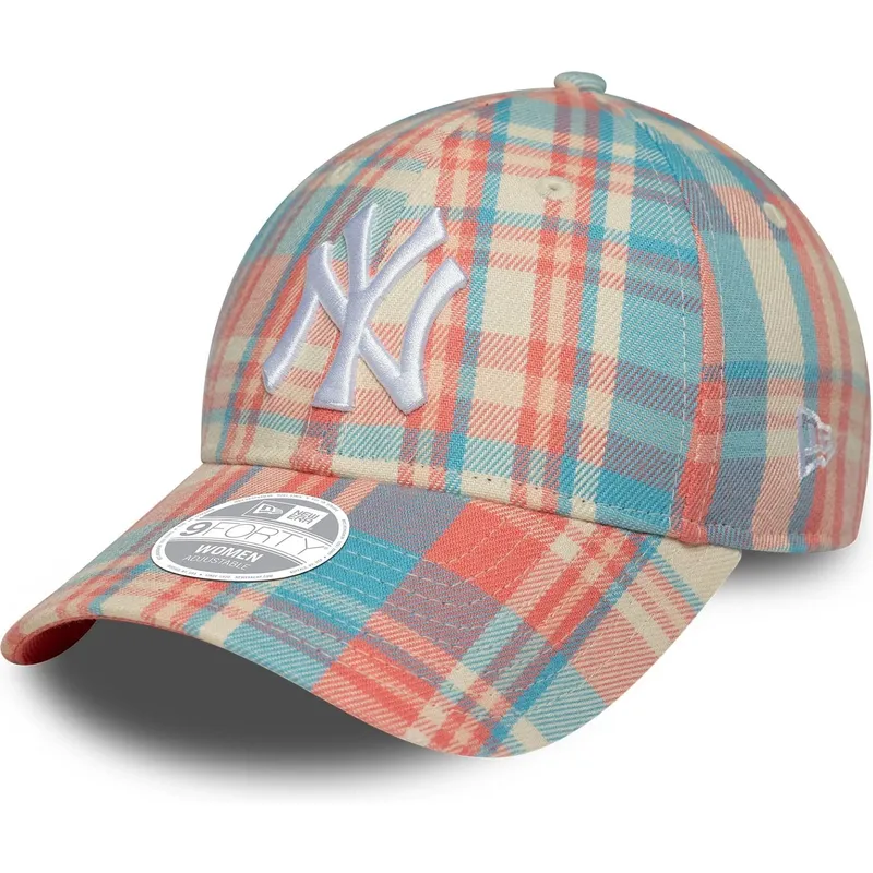 petten-gebogen-roze-verstelbaar-9forty-check-van-new-york-yankees-mlb-van-new-era