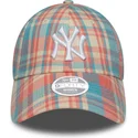 petten-gebogen-roze-verstelbaar-9forty-check-van-new-york-yankees-mlb-van-new-era