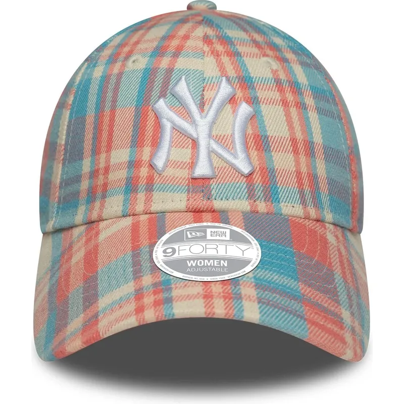 petten-gebogen-roze-verstelbaar-9forty-check-van-new-york-yankees-mlb-van-new-era