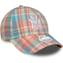 petten-gebogen-roze-verstelbaar-9forty-check-van-new-york-yankees-mlb-van-new-era
