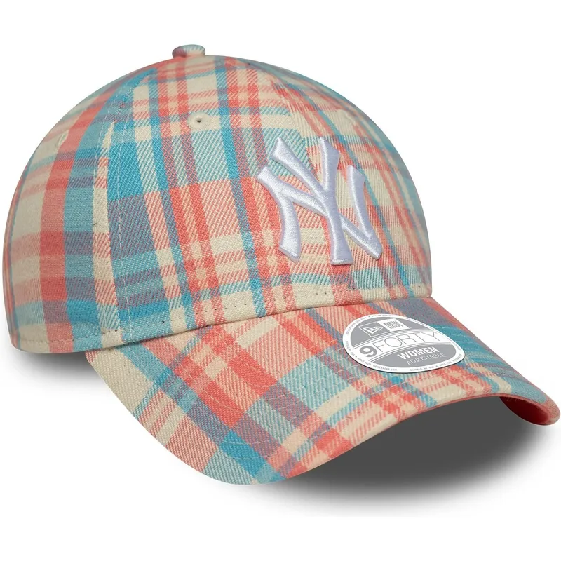 petten-gebogen-roze-verstelbaar-9forty-check-van-new-york-yankees-mlb-van-new-era