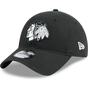Petten gebogen zwart verstelbaar 9TWENTY Stamp van Chicago Blackhawks NHL van New Era