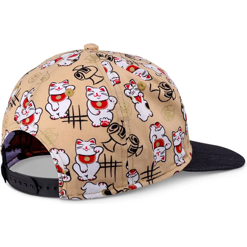 petten-plat-beige-snapback-voor-kinderen-lucky-cat-linen-van-djinns