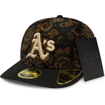Petten gebogen zwart fitted 59FIFTY Low Profile Floral Cord Three Looms Printed Corduroy van Oakland Athletics MLB van New Era