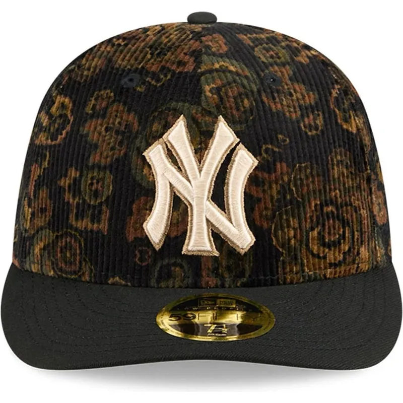 petten-gebogen-zwart-fitted-59fifty-low-profile-floral-cord-three-looms-printed-corduroy-van-new-york-yankees-mlb-van-new-era