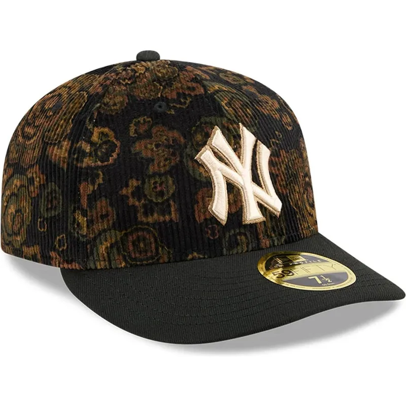 petten-gebogen-zwart-fitted-59fifty-low-profile-floral-cord-three-looms-printed-corduroy-van-new-york-yankees-mlb-van-new-era