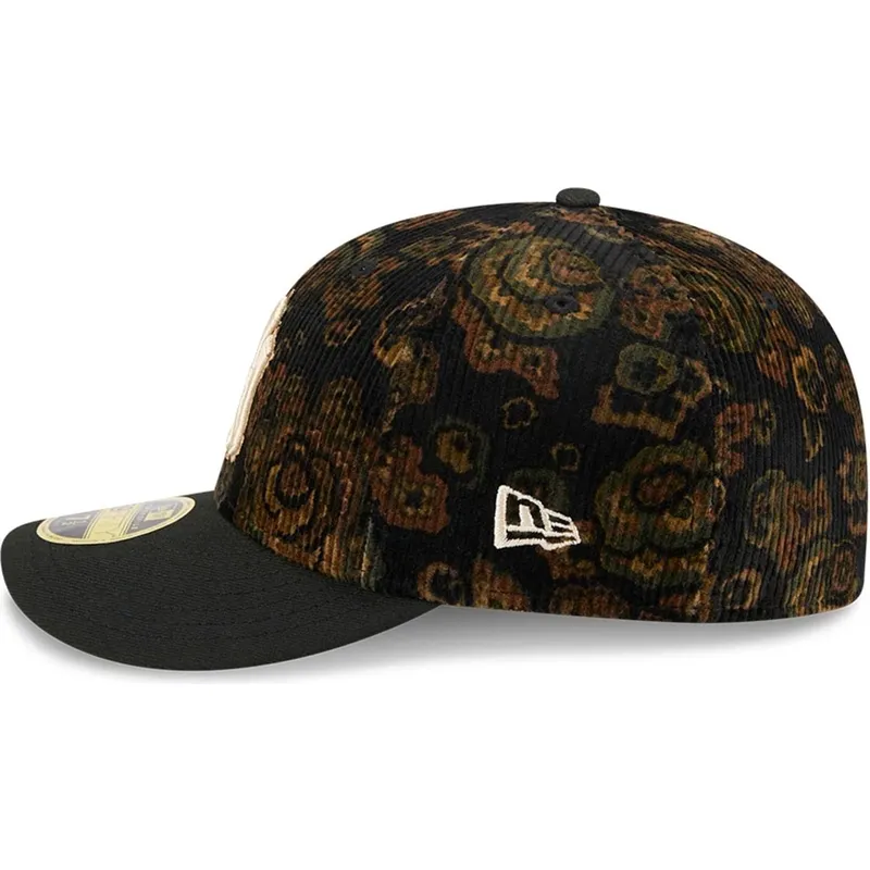 petten-gebogen-zwart-fitted-59fifty-low-profile-floral-cord-three-looms-printed-corduroy-van-new-york-yankees-mlb-van-new-era