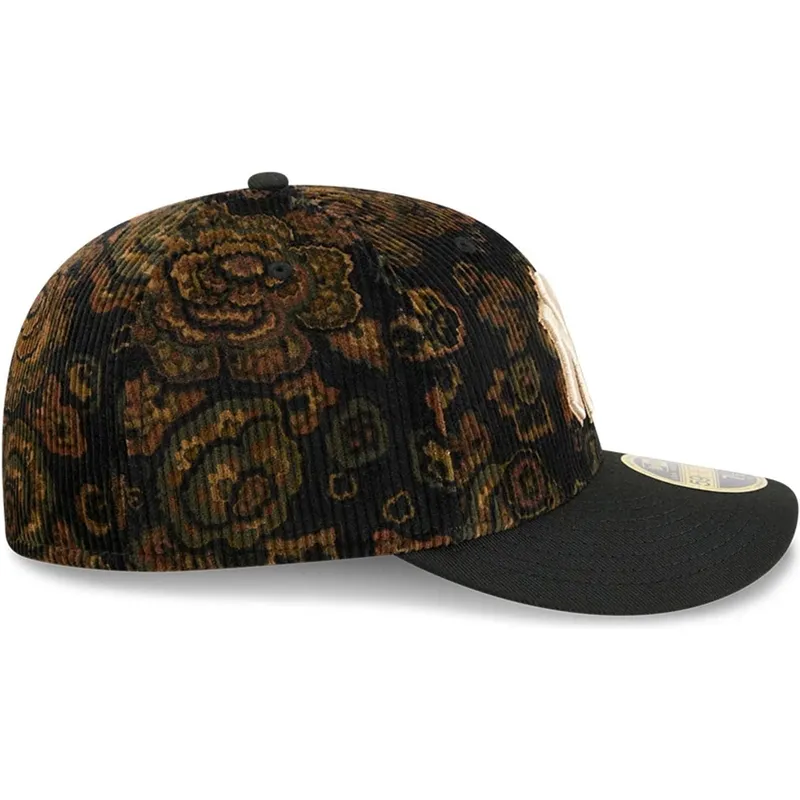 petten-gebogen-zwart-fitted-59fifty-low-profile-floral-cord-three-looms-printed-corduroy-van-new-york-yankees-mlb-van-new-era