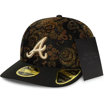 Petten gebogen zwart fitted 59FIFTY Low Profile Floral Cord Three Looms Printed Corduroy van Atlanta Braves MLB van New Era