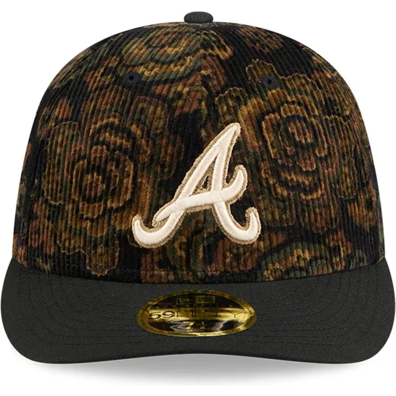 petten-gebogen-zwart-fitted-59fifty-low-profile-floral-cord-three-looms-printed-corduroy-van-atlanta-braves-mlb-van-new-era