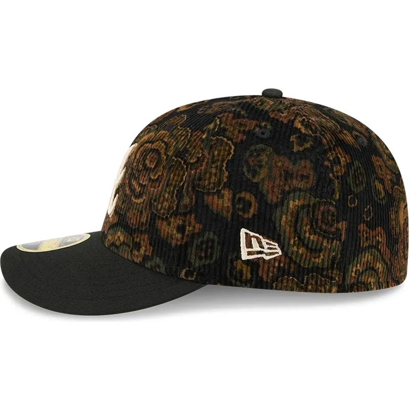 petten-gebogen-zwart-fitted-59fifty-low-profile-floral-cord-three-looms-printed-corduroy-van-atlanta-braves-mlb-van-new-era