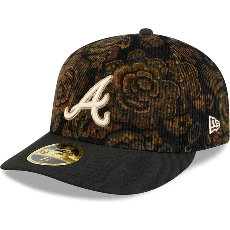 petten-gebogen-zwart-fitted-59fifty-low-profile-floral-cord-three-looms-printed-corduroy-van-atlanta-braves-mlb-van-new-era