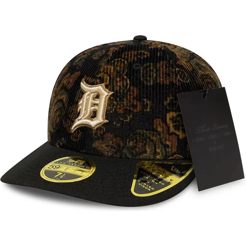 petten-gebogen-zwart-fitted-59fifty-low-profile-floral-cord-three-looms-printed-corduroy-van-detroit-tigers-mlb-van-new-era