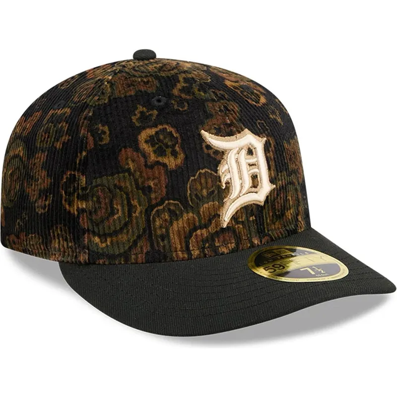 petten-gebogen-zwart-fitted-59fifty-low-profile-floral-cord-three-looms-printed-corduroy-van-detroit-tigers-mlb-van-new-era