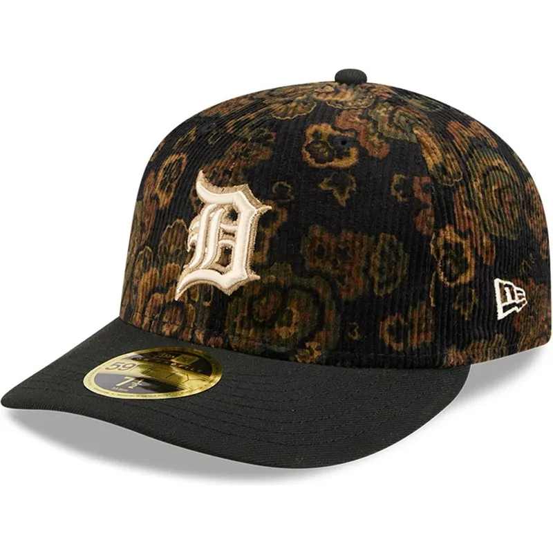 petten-gebogen-zwart-fitted-59fifty-low-profile-floral-cord-three-looms-printed-corduroy-van-detroit-tigers-mlb-van-new-era
