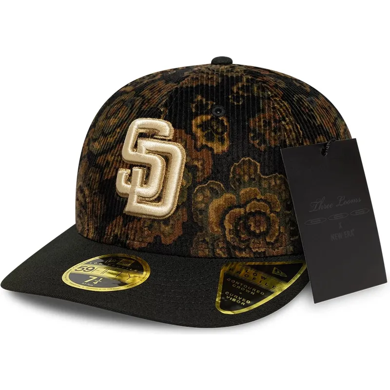 petten-gebogen-zwart-fitted-59fifty-low-profile-floral-cord-three-looms-printed-corduroy-van-san-diego-padres-mlb-van-new-era