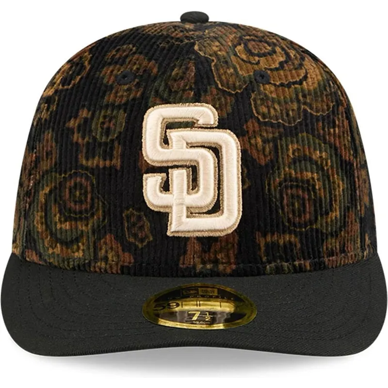 petten-gebogen-zwart-fitted-59fifty-low-profile-floral-cord-three-looms-printed-corduroy-van-san-diego-padres-mlb-van-new-era