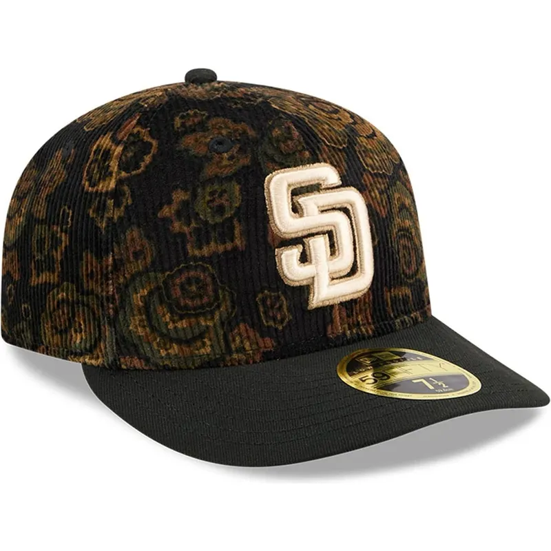 petten-gebogen-zwart-fitted-59fifty-low-profile-floral-cord-three-looms-printed-corduroy-van-san-diego-padres-mlb-van-new-era