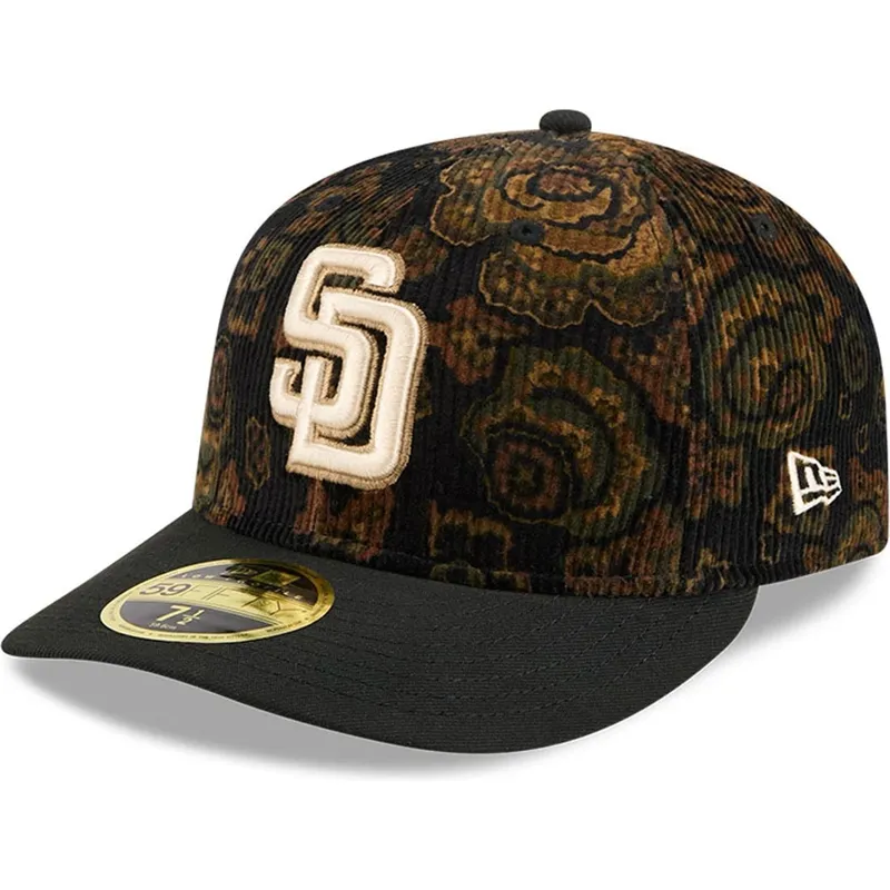 petten-gebogen-zwart-fitted-59fifty-low-profile-floral-cord-three-looms-printed-corduroy-van-san-diego-padres-mlb-van-new-era