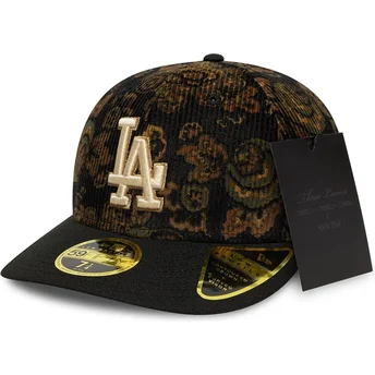 Petten gebogen zwart fitted 59FIFTY Low Profile Floral Cord Three Looms Printed Corduroy van Los Angeles Dodgers MLB van New Era