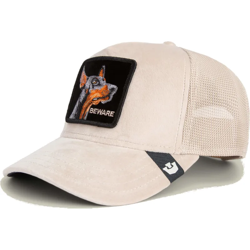 petten-gebogen-beige-snapback-beware-doberman-velour-the-farm-van-goorin-bros