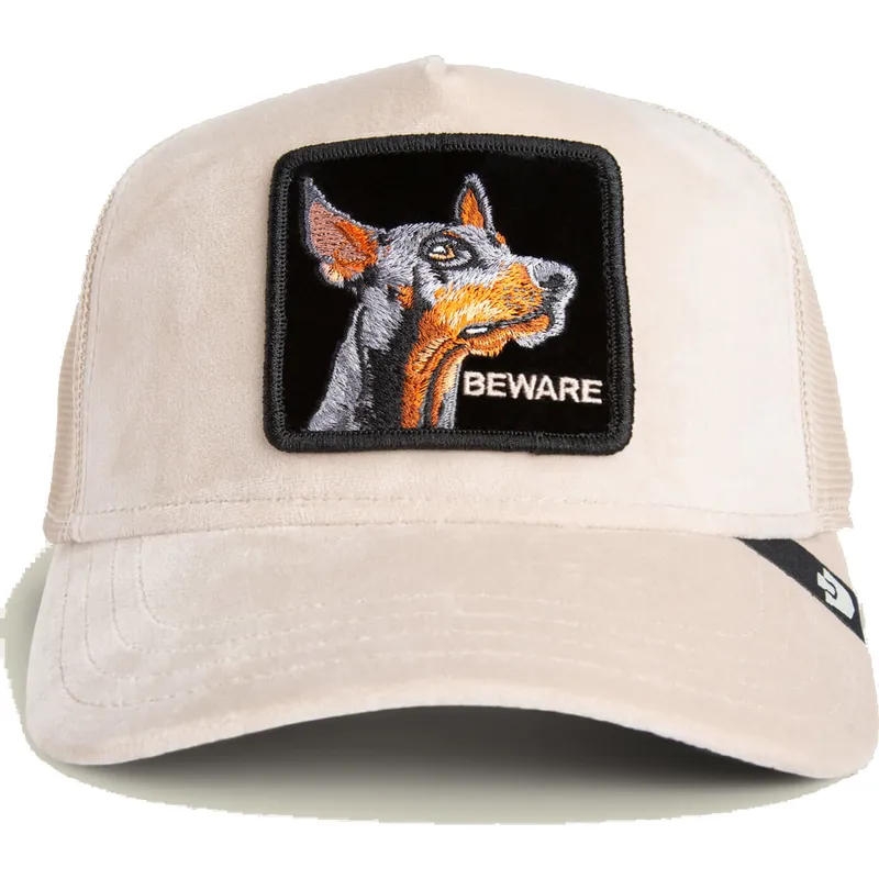 petten-gebogen-beige-snapback-beware-doberman-velour-the-farm-van-goorin-bros