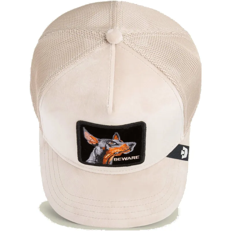 petten-gebogen-beige-snapback-beware-doberman-velour-the-farm-van-goorin-bros