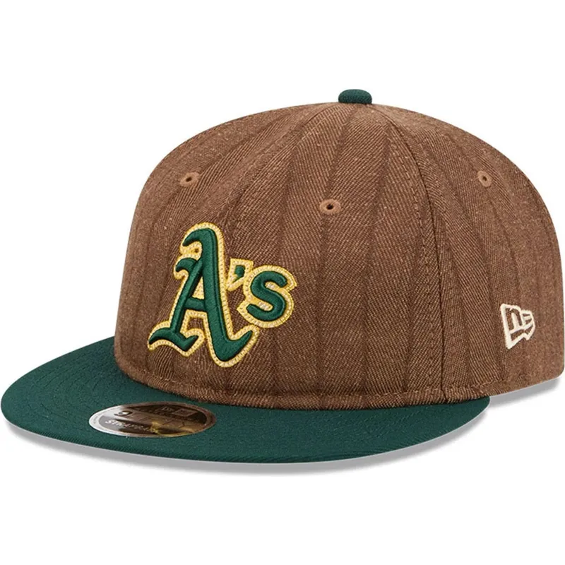 petten-plat-bruin-verstelbaar-9fifty-retro-crown-wool-pinstripe-van-oakland-athletics-mlb-van-new-era