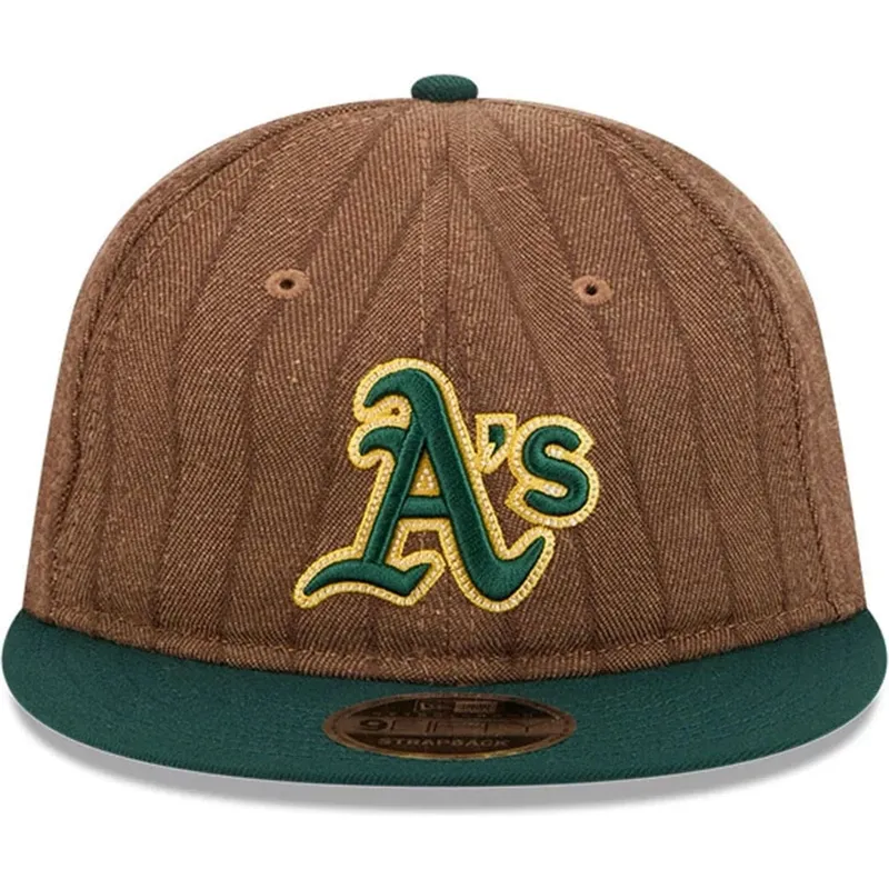 petten-plat-bruin-verstelbaar-9fifty-retro-crown-wool-pinstripe-van-oakland-athletics-mlb-van-new-era