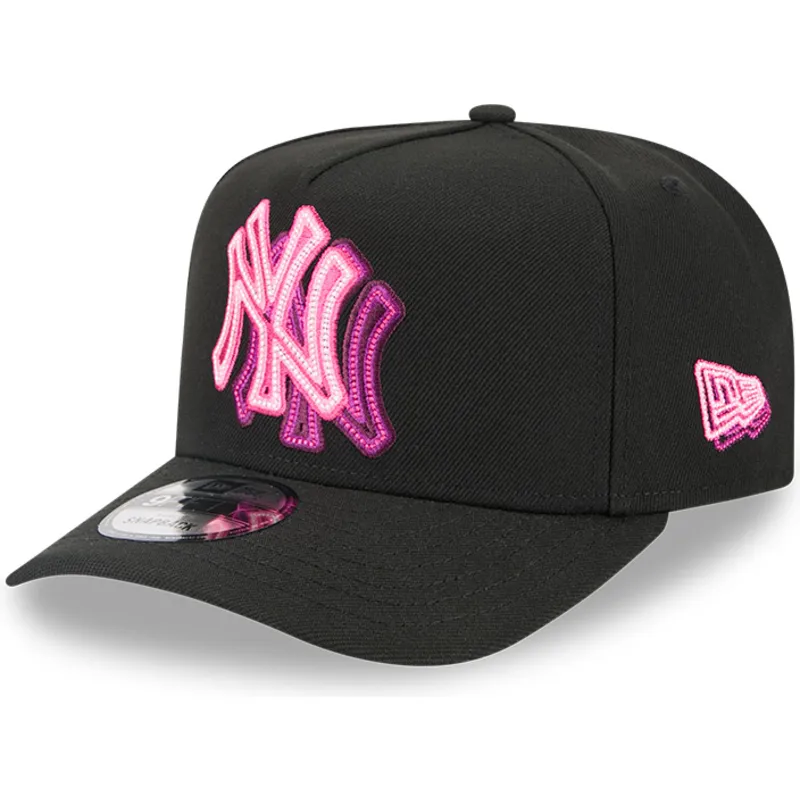 petten-gebogen-zwart-snapback-9fifty-a-frame-neon-van-new-york-yankees-mlb-van-new-era