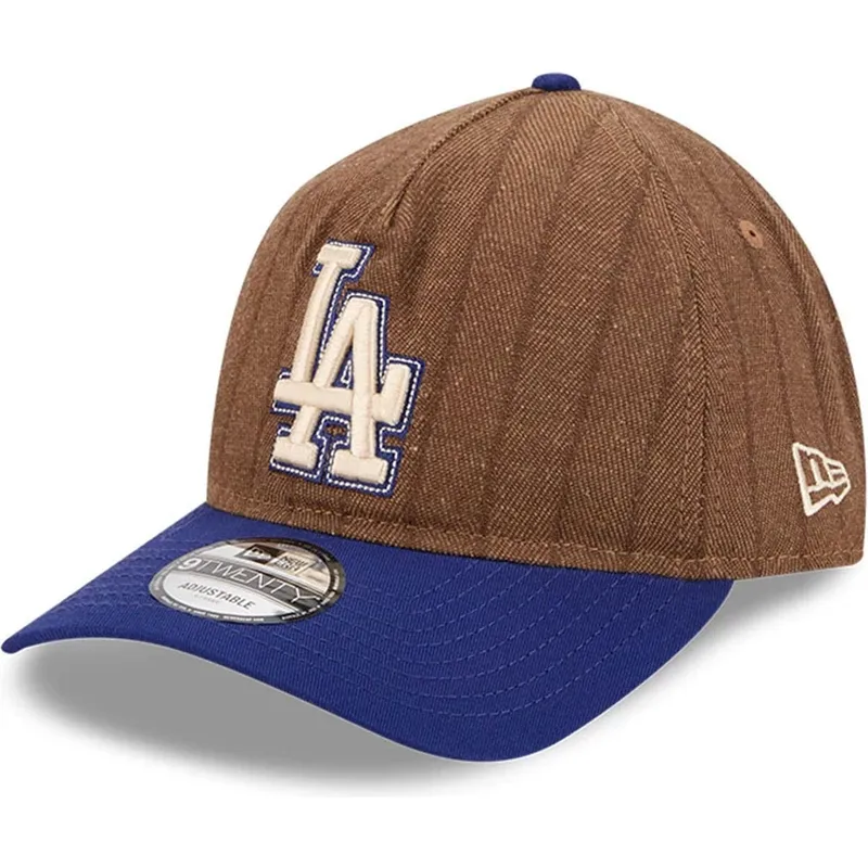 petten-gebogen-bruin-verstelbaar-9twenty-a-frame-wool-pinstripe-van-los-angeles-dodgers-mlb-van-new-era