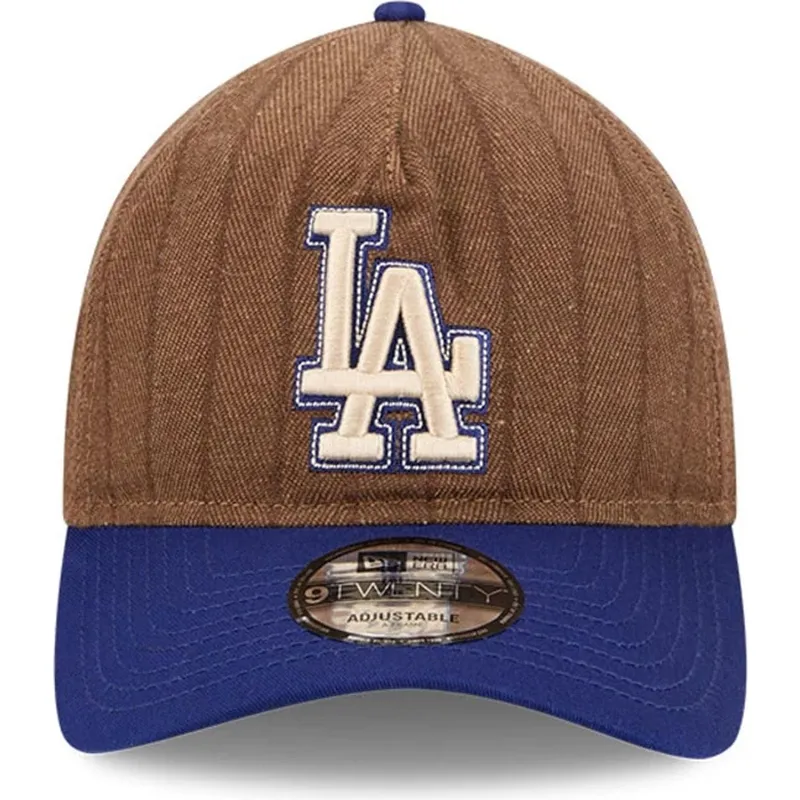petten-gebogen-bruin-verstelbaar-9twenty-a-frame-wool-pinstripe-van-los-angeles-dodgers-mlb-van-new-era
