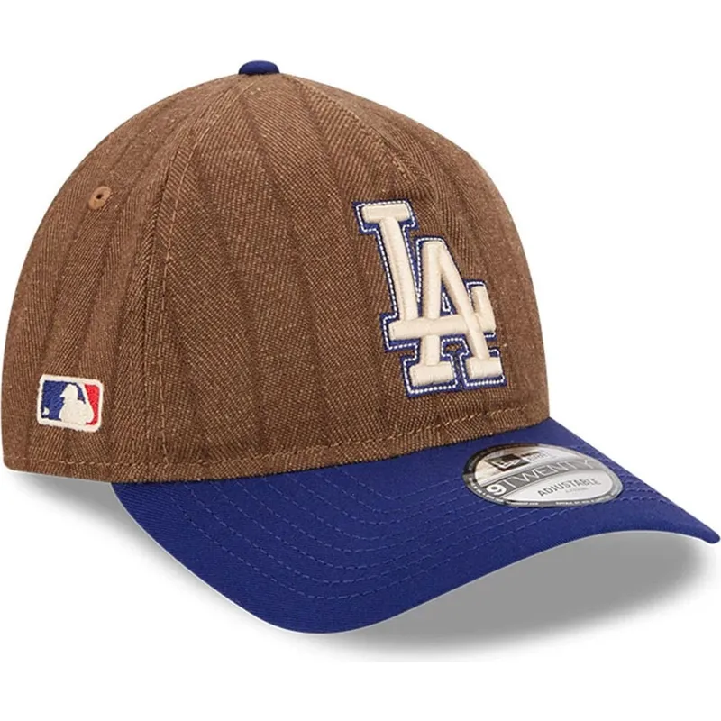 petten-gebogen-bruin-verstelbaar-9twenty-a-frame-wool-pinstripe-van-los-angeles-dodgers-mlb-van-new-era