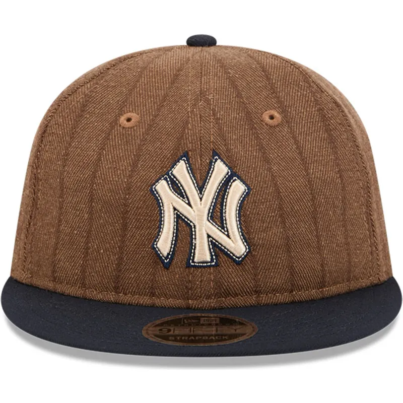 petten-plat-bruin-verstelbaar-9fifty-retro-crown-wool-pinstripe-van-new-york-yankees-mlb-van-new-era