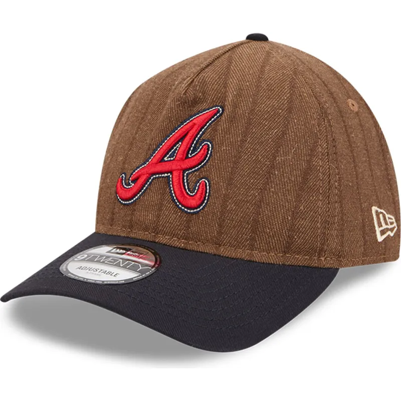 petten-gebogen-bruin-verstelbaar-9twenty-a-frame-wool-pinstripe-van-atlanta-braves-mlb-van-new-era